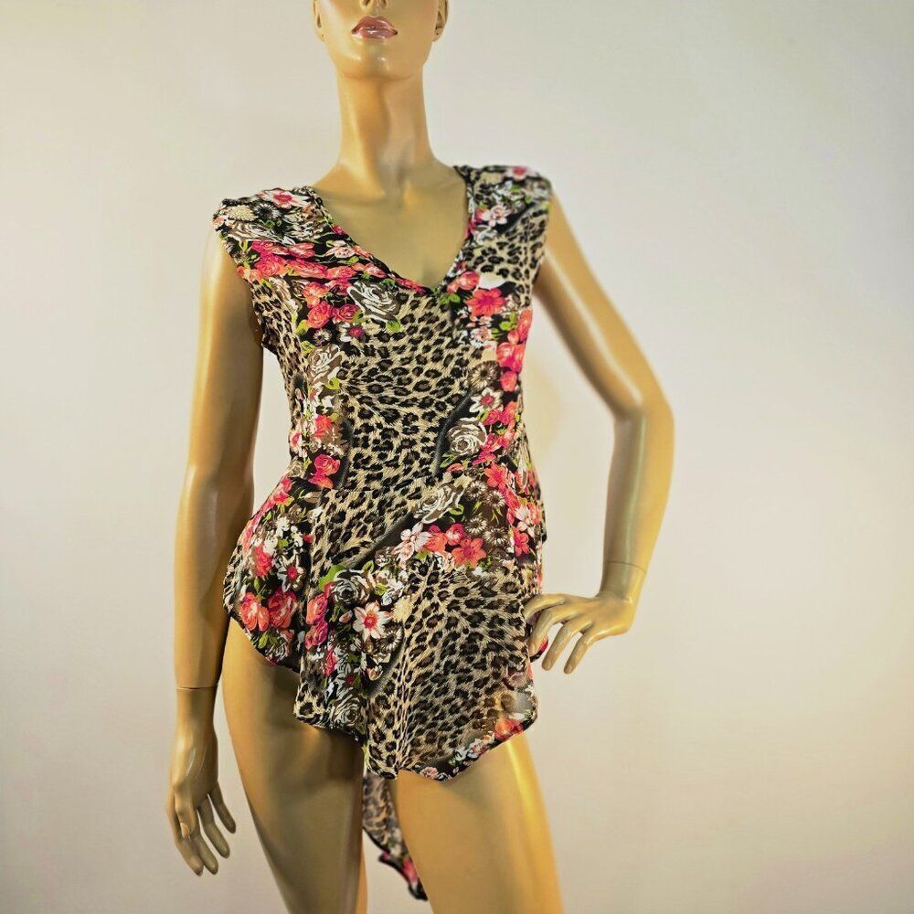 Roommates Trail Back Sheer Top Size Small Leopard Floral Print